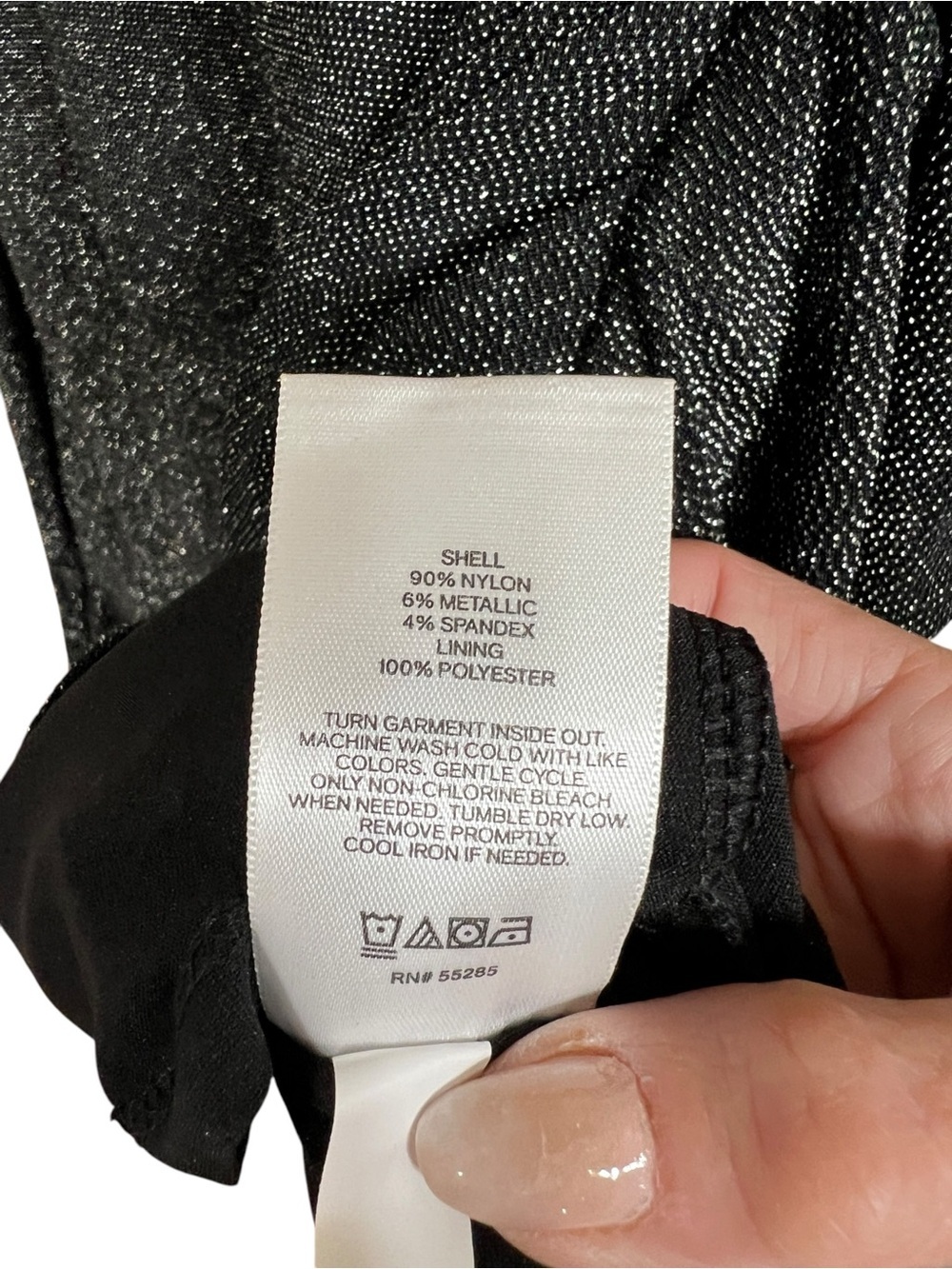 Express Shimmery Black V-Neck Ruffle Mini Dress - Picture 3 of 5
